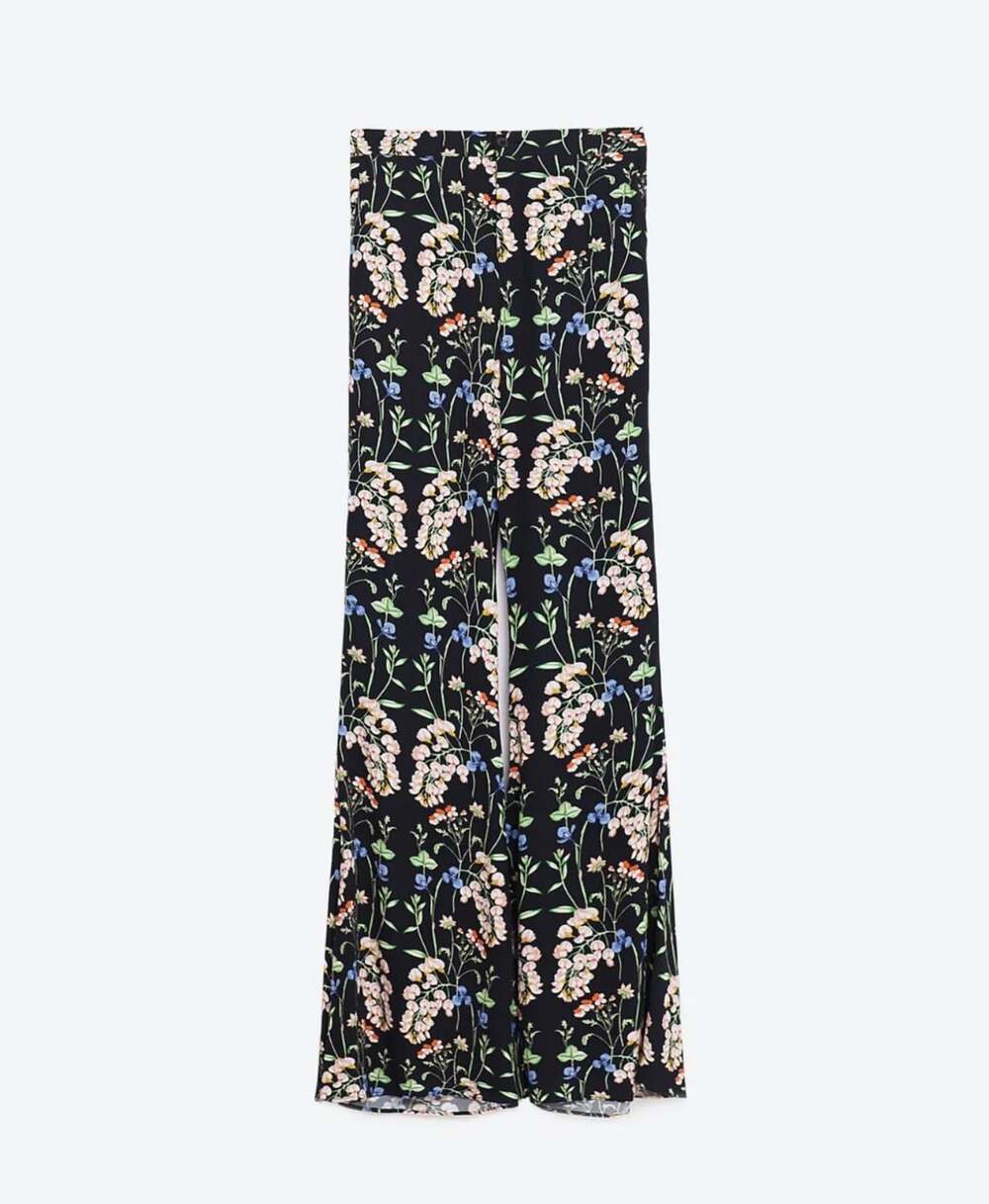 Zara Woman Floral Print Wide Leg Viscose Pants Size XS